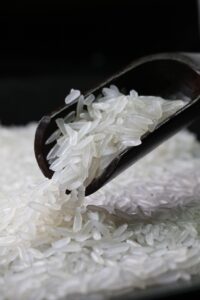 rice, grains, food, staple food, cereal grains, raw, scoop, oryza sativa, closeup